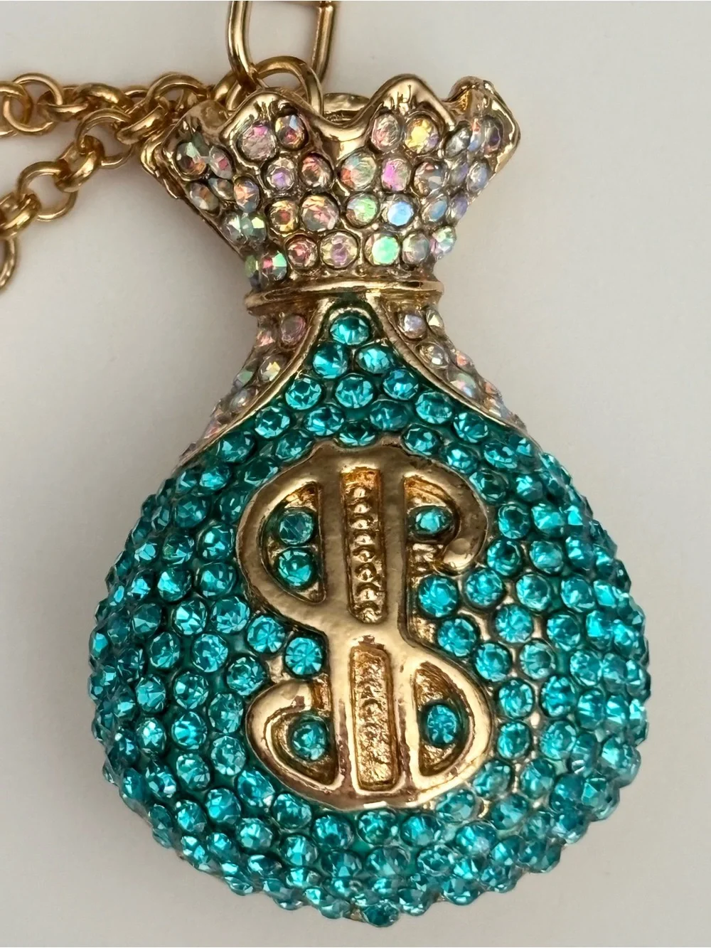 Crystal Money Bag Keychain Bag Charm Teal Gold